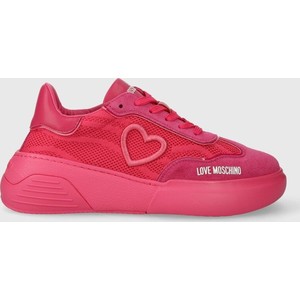 Różowe buty sportowe Love Moschino w sportowym stylu z płaską podeszwą