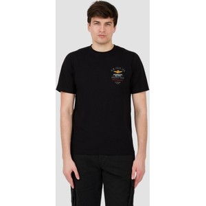 Czarny t-shirt Aeronautica Militare z krótkim rękawem w stylu casual