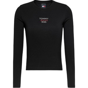 Czarna bluzka Tommy Jeans z bawełny z długim rękawem w stylu casual