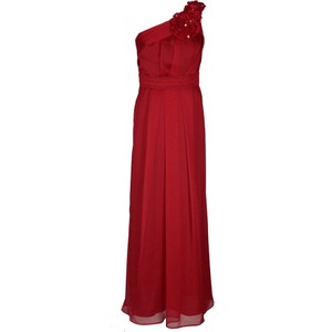 Czerwona sukienka Fokus z przeźroczystą kieszenią asymetryczna maxi