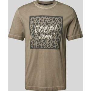 Brązowy t-shirt Joop! z nadrukiem z krótkim rękawem z bawełny