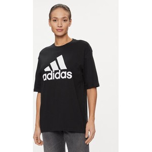 Czarny t-shirt Adidas w sportowym stylu z okrągłym dekoltem z krótkim rękawem