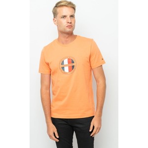 Pomarańczowy t-shirt Tommy Hilfiger z nadrukiem z bawełny