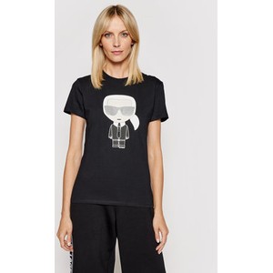 Czarny t-shirt Karl Lagerfeld z bawełny z okrągłym dekoltem z krótkim rękawem