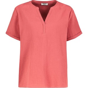 Różowy t-shirt SUBLEVEL z krótkim rękawem z dekoltem w kształcie litery v w stylu casual