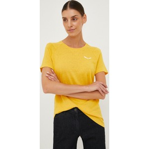 Żółta bluzka Salewa z okrągłym dekoltem w sportowym stylu
