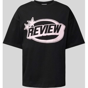Czarny t-shirt Review z krótkim rękawem w młodzieżowym stylu z bawełny