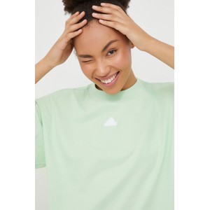 Zielony t-shirt Adidas z krótkim rękawem z bawełny w sportowym stylu