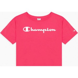 Różowy t-shirt Champion w sportowym stylu z dzianiny z okrągłym dekoltem