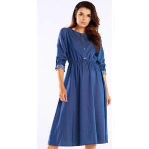 Niebieska sukienka Awama z długim rękawem