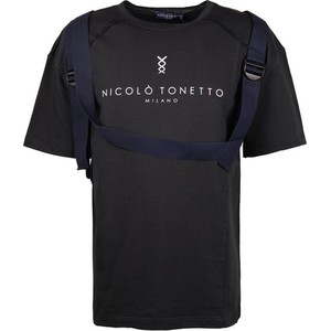 Czarny t-shirt Nicolo Tonetto z tkaniny z krótkim rękawem
