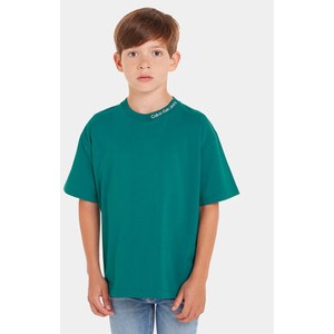 Zielona koszulka dziecięca Calvin Klein z jeansu dla chłopców