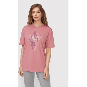 Różowy t-shirt Skechers z okrągłym dekoltem w młodzieżowym stylu z krótkim rękawem