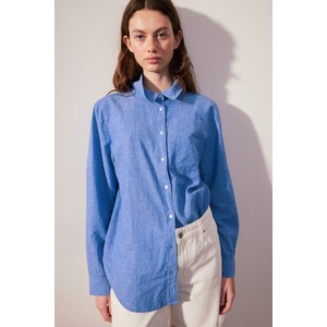 Niebieska koszula H & M w stylu casual z bawełny z kołnierzykiem