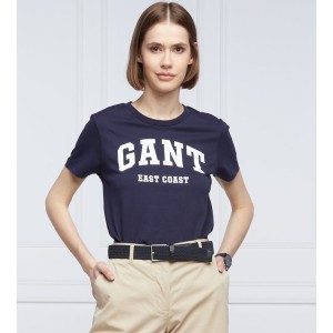 Granatowy t-shirt Gant z okrągłym dekoltem z krótkim rękawem