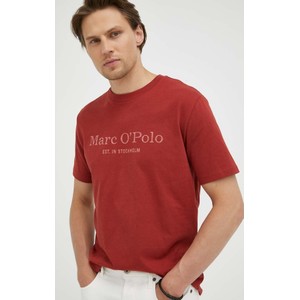 Czerwony t-shirt Marc O'Polo w młodzieżowym stylu z bawełny z krótkim rękawem