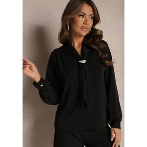 Czarna bluzka Renee z długim rękawem w stylu casual z tkaniny