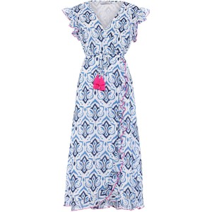 Niebieska sukienka Zwillingsherz maxi z dekoltem w kształcie litery v w stylu casual
