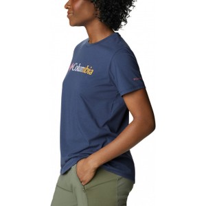 Granatowy t-shirt Columbia z okrągłym dekoltem