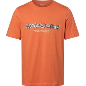Pomarańczowy t-shirt Jack & Jones z bawełny z nadrukiem