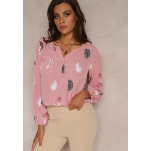 Różowa bluzka Renee z dekoltem w kształcie litery v z tkaniny w stylu casual