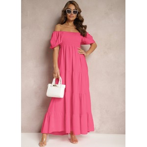 Różowa sukienka Renee maxi hiszpanka z krótkim rękawem