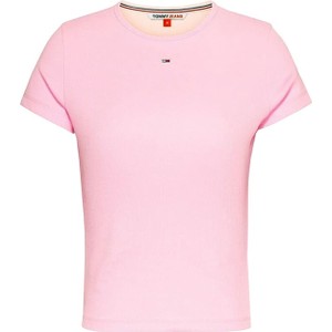 Różowa bluzka Tommy Hilfiger w stylu casual z krótkim rękawem