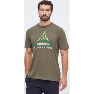 Zielony t-shirt Adidas Originals z nadrukiem z bawełny z krótkim rękawem