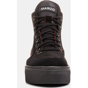 Czarne botki Marco Shoes w stylu casual sznurowane ze skóry