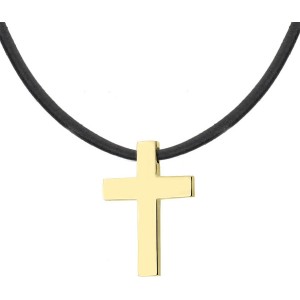 Manoki Elegancki naszyjnik z krzyżykiem – złoty krzyż ze stali szlachetnej na czarnym rzemieniu