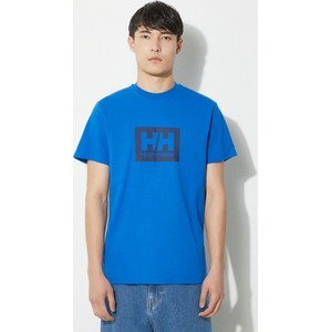 Niebieski t-shirt Helly Hansen w młodzieżowym stylu z krótkim rękawem z bawełny