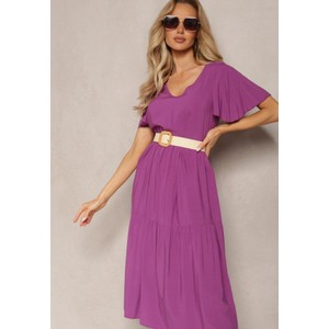 Fioletowa sukienka Renee midi w stylu casual z bawełny