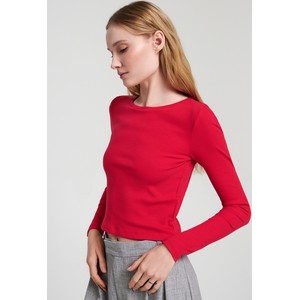 Czerwona bluzka Sinsay w stylu casual z bawełny z okrągłym dekoltem